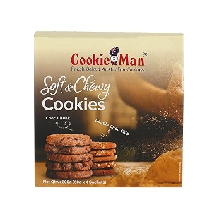 cookieman soft chocolate cookies - 4 pcs 200g  choco chunk amp double choco chip biscuits soft amp chewy biscuit packet perfect for snacking and sharing