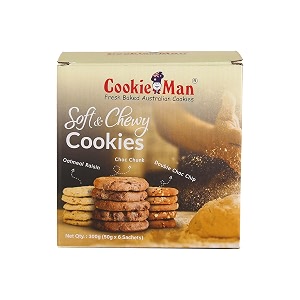 cookieman soft chocolate cookies  300g pack of 6  oatmeal raisin choco chunk amp double choco chip cookie soft amp chewy  perfect for snacking and sharing