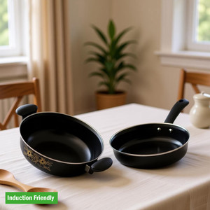cookpro cookpro kadhai with lid and frying panfrypan omelettecurrypizza induction bottom non-stick coated cookware set