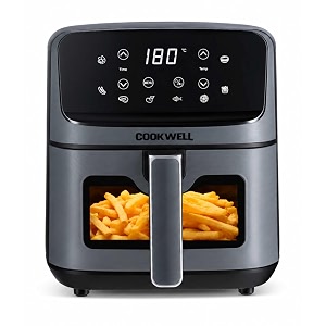 cookwell air fryer - 5l with see through window - 1400w grey amp black