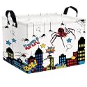 Cool Basket for Boys &amp; Kids Home Decor Rectangular Toy Basket Canvas Cute Baby Basket for Toys, Books, Blankets &amp; More (City Skyline Spider Web)