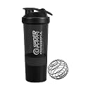 Shaker Bottle for Gym|BPA-Free and 100% Leak-Proof Protein Shaker Bottle with 2 Extra Storage Compartment (500ML Shaker) (Black)