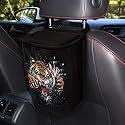 Cool Tiger Print Trash Can for Car Leakproof Garbage with Lid and Zipper Trash Bin Hanging Back of Seat Auto Interior Accessories Universal Fit Most Truck SUV Van