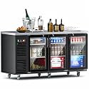 Coolake 21.6 Cu.Ft. 3 Glass Doors Commercial Back Bar Cooler, 33-41℉ Stainless Steel Top Back Beverage Refrigerator, 72” Left Side Compressor Back Bar Refrigerator for Brews Ales Garnishes