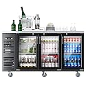 Coolake 72” Commercial Back Bar Cooler with 3 Glass Doors, 24.2 Cu.Ft. Stainless Steel Top Back Bar Refrigerator, 33-41℉ Counter Height Back Beverage Refrigerator for Bar Restaurant Office
