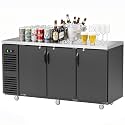 Coolake 72” W Commercial Back Bar Cooler with Stainless Steel Top, 24.2 Cu.Ft Counter Height Beverage Refrigerator, Solid Door Beer Fridge with Led Lighting for Restaurant Buffet Basement Cafe