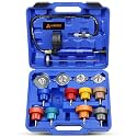 Coolant Pressure Tester Kit, Manual Pump Radiator Pressure Tester and Adapters Work on Cooling System Leak Down Test for Cars Motorcycles Trucks Airlifts, 14PCS Automotive Tools Blue
