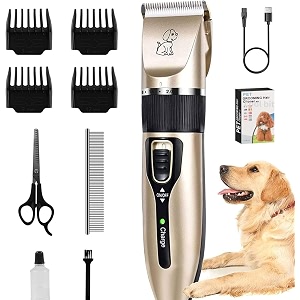 coolbit pet grooming kit for dogs cats with cordless hair trimmer clippers for labrador shih tzu german shepherd golden retriever low noise rechargeable shaver with adjustable guide combs cat grooming trimer