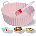 COOLCOLD Silicone Air Fryer Liners – 2-Pack Reusable Round Baking Trays with Ear Handles, 8-Inch Bottom for 4.2QT Fryers – Nonstick, Heat-Resistant Oven Accessories (Pink &amp; Blue)