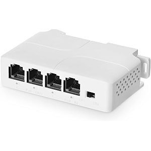 coolcold 4 port poe extender with 1 in 3 out repeater support ieee8023afat 100mbps ethernet powered passthrough switch extend 100m328ft wall and din-rail mount white