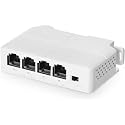 COOLCOLD 4 Port PoE Extender With 1 In 3 Out, Repeater Support IEEE802.3af/at, 100Mbps Ethernet Powered Passthrough Switch, Extend 100m(328ft), Wall and Din-Rail Mount (White)