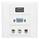 COOLCOLD HDMI + VGA + 3 RC Wall Plate, 3 Port Socket Plug Insert Jack Outlet Panel Mount Support 4K 60Hz HDR 1080P 3D Ethernet Built in High Speed Cable Extension Coupler for Projector & Home Theater
