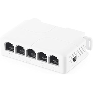 coolcold poe switch 5 port 1 in 4 out extender repeater support ieee8023afatbt powered 90w 100mbps ethernet powered passthrough switch extend 250m328ft wall and din-rail mount white