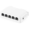 COOLCOLD PoE Switch 5 Port, 1 in 4 Out Extender, Repeater Support IEEE802.3af/at/bt Powered 90W, 100Mbps Ethernet Powered Passthrough Switch, Extend 250m(328ft), Wall and Din-Rail Mount (White)