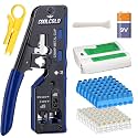 COOLCOLD RJ45 Crimping Tool Kit – All-in-One Passthrough Ethernet Crimper for Cat5/Cat6/Cat7 – Includes Network Cable Tester with Battery, 10pc Cable Ties 10pc Cat6 Connectors &amp; 10pc Boots(Multicolor)