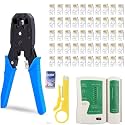 COOLCOLD RJ45 Crimping Tool Kit with 50pcs RJ45 Connectors Cat5/Cat5e, Network Cable Tester (LAN Tester), Cable Cutter &amp; 9V Battery | All-in-One Ethernet Network Tools Set (Multicolor)
