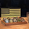 CoolGift Mart Challenge Coin Display, Light up Coin Holder American Flag with Warm White Color Light, 4 Row Holder Wooden Rack Gift for Military Army for Him Father, Military Coin Holder Display Case