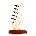 CoolGift Mart Customized Light Up Guitar Pick Holder, Acrylic Electric Guitar Headstock Shaped Pick Holder with Wooden Base for Picks Storage and Display, Gift for Guitar Players Guitarists