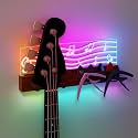 CoolGift Mart Guitar Accessories, Light Up Guitar Wall Mount, Musical Notes Design, Pick Holder with Guitar Capo Storage, USB Powered, Premium Wood and Acrylic, Gift for Music Lovers Guitarist