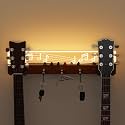 CoolGift Mart Light up Guitar Wall Mount, Holds 2 Guitars with 3 Plug-In Keychains, Musical Notes Design with USB Powered, Premium Wood and Acrylic, Gift for Guitar Players