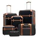 Coolife Luggage Set, PC Hardside, TSA Lock, 6-Piece, Black