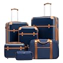 Coolife Luggage Set, PC Hardside, TSA Lock, 6-Piece, Navy