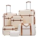 Coolife Luggage Set, PC Hardside, TSA Lock, 6-Piece, White