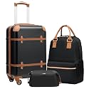 Coolife Luggage Set, PC Hardside, TSA Lock, 3-Piece, Black(BP/TB/20)