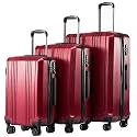 Coolife PC+ABS Hardshell Luggage, TSA Lock, Spinner Wheels, 3-Piece Set