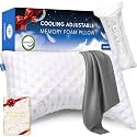 Cooling Side Sleeper Pillow for Neck and Shoulder Pain, Luxury Shredded Memory Foam Curved Bed Pillows for Sleeping Set of 1- Adjustable Queen Size- Washable Cover Crescent White&amp;Extra Grey Pillowcase