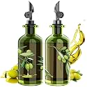 COOLMI Olive Oil Dispenser Bottle Set of 2-12oz Glass Oil & Vinegar Cruet for Kitchen - Leakproof Stainless Steel Pourers, Funnel & Labels - Extra Thick Decanter Container