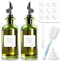 COOLMI Olive Oil Dispenser Set of 2, Dark Green Glass Bottles, 12 oz