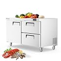 Coolski Commercial Worktop Undercounter Refrigerator with Drawer/Door Combo, 60" W 2 Drawers Under Counter Fridge with 6 Pans, 15.3 Cu.ft. Stainless Steel Refrigerator for Restaurant, Bar, Kitchen Use