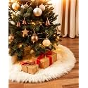 COOLWUFAN 48 Inches Faux Fur Christmas Tree Skirt, White Plush