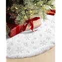 COOLWUFAN 60 Inches Faux Fur Christmas Tree Skirt, Silver Sequin Snowflake