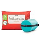 Coop Home Goods Original Adjustable Travel Pillow and Waterproof Pillow Protector Red Bundle with Compressible Stuff Sack, Medium-Firm Memory Foam and Washable Cover, CertiPUR-US Certified (19x13)