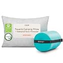 Coop Home Goods Original Adjustable Travel Pillow and Waterproof Pillow Protector Grey Bundle with Compressible Stuff Sack, Medium-Firm Memory Foam and Washable Cover, CertiPUR-US Certified (19x13)