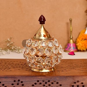 crystal akhand diya oil puja lamp  globe like base with conical top  brass diya for puja  decorative akhand diya for home decor puja temple artisan pooja articles festive decor gifting
