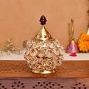 Crystal Akhand Diya Oil Puja Lamp | Globe Like Base with conical top | Brass Diya for Puja | Decorative Akhand Diya for Home Decor, Puja, Temple Artisan, Pooja Articles, Festive Decor Gifting