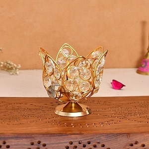 elegant crystal diya for home dcor  sparkling tealight holder for pooja festivals amp gifting  premium decorative diya for divine illumination  ideal for gifting 15 nag