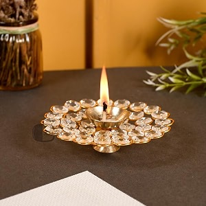 crystal akhand diya oil puja lamp  brass diya for puja  decorative round akhand diya for home decor puja temple artisan pooja articles festive decor amp ideol for gifting