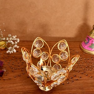 crystal akhand diya oil puja lamp  brass diya for puja  decorative flower akhand diya for home decor puja temple artisan pooja articles festive decor amp ideol for gifting