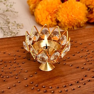 crystal akhand diya oil puja lamp  brass diya for puja  decorative round akhand diya for home decor puja temple artisan pooja articles festive decor amp ideol for gifting