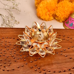 crystal akhand diya oil puja lamp  brass diya for puja  decorative lotus akhand diya for home decor puja temple artisan pooja articles festive decor amp ideol for gifting