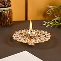 Crystal Akhand Diya Oil Puja Lamp | Brass Diya for Puja | Decorative Round Akhand Diya for Home Decor, Puja, Temple Artisan, Pooja Articles, Festive Decor &amp; Ideol for Gifting