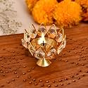 Crystal Akhand Diya Oil Puja Lamp | Brass Diya for Puja | Decorative Round Akhand Diya for Home Decor, Puja, Temple Artisan, Pooja Articles, Festive Decor &amp; Ideol for Gifting