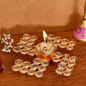 elegant crystal diya for home dcor  sparkling tealight holder for pooja festivals amp gifting  premium decorative diya for divine illumination  ideal for gifting 15 nag