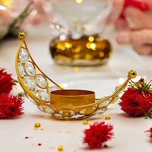 elegant crystal diya for home dcor  sparkling tealight holder for pooja festivals amp gifting  premium decorative diya for divine illumination  ideal for gifting moon