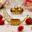 Elegant Crystal Diya for Home Décor – Sparkling Tealight Holder for Pooja, Festivals & Gifting | Premium Decorative Diya for Divine Illumination | Ideal for Gifting (Moon)