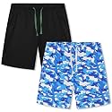 Cooraby 2 Pack Boys Pajamas Shorts with Drawstring Pockets Teens Pull-on Pajamas Shorts Sport Casual Shorts for Youth
